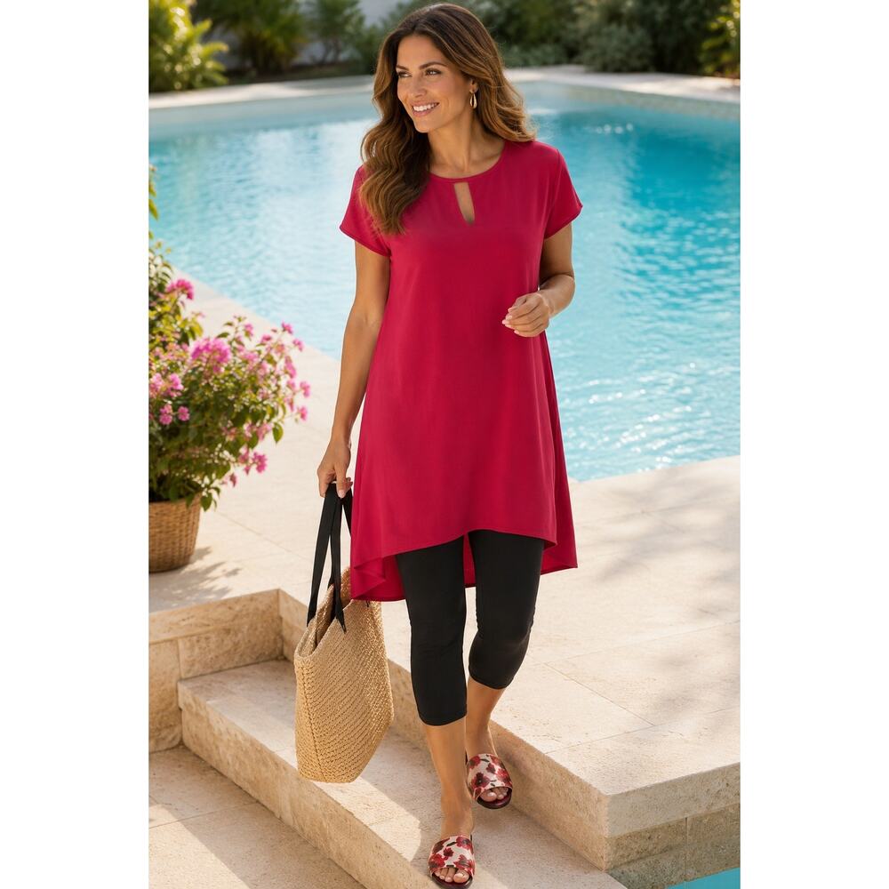 Soft Surroundings Moderne Gauze Tunic Crimson Red Minimalist NEW Womens Medium